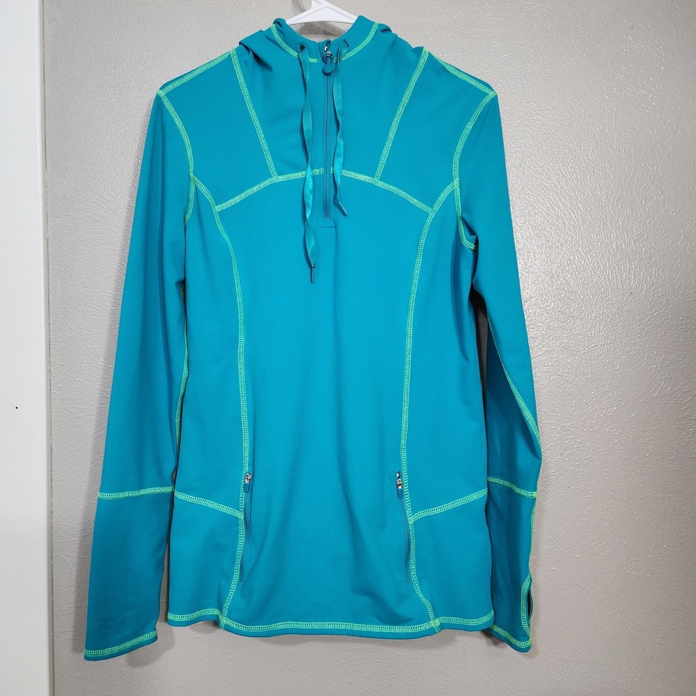 Kirkland Women's Medium Top Aqua Stitched‎ Sweater Hoodie Zipper Pockets